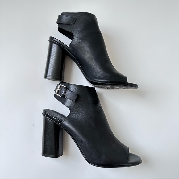 [SOLD] L’intervalle Black Leather Block Heel Mule Peep Toe Booties size 41 or 10 - Picture 4 of 8